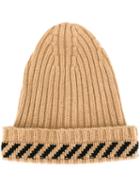 Off-white Ribbed Striped Beanie, Men's, Brown, Polyamide/viscose/cashmere/virgin Wool
