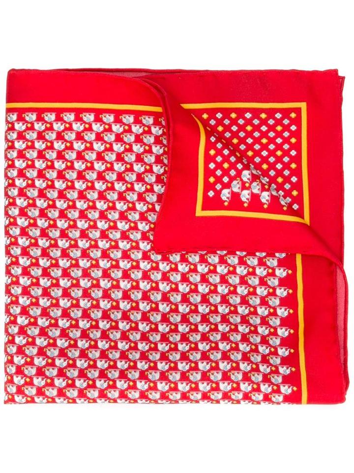 Salvatore Ferragamo Elephant Floral Pocket Square, Men's, Red, Silk