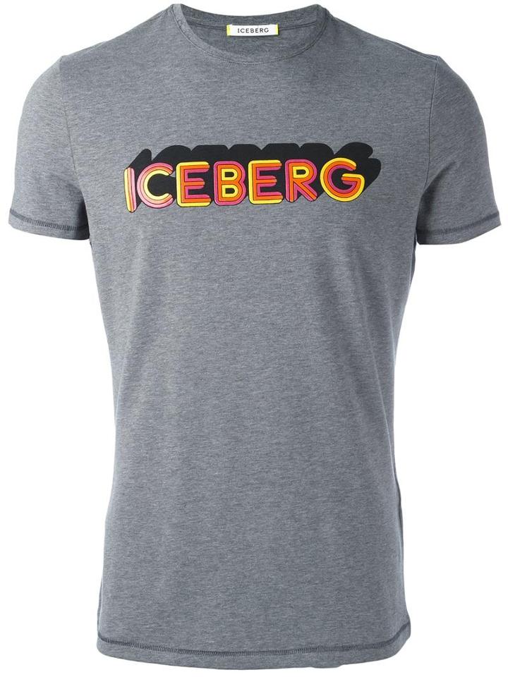 Iceberg Logo Print T-shirt, Men's, Size: Xl, Grey, Cotton/spandex/elastane
