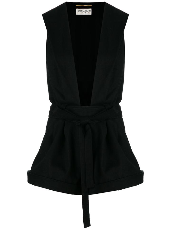 Saint Laurent Front Deep V-neck Playsuit - Black