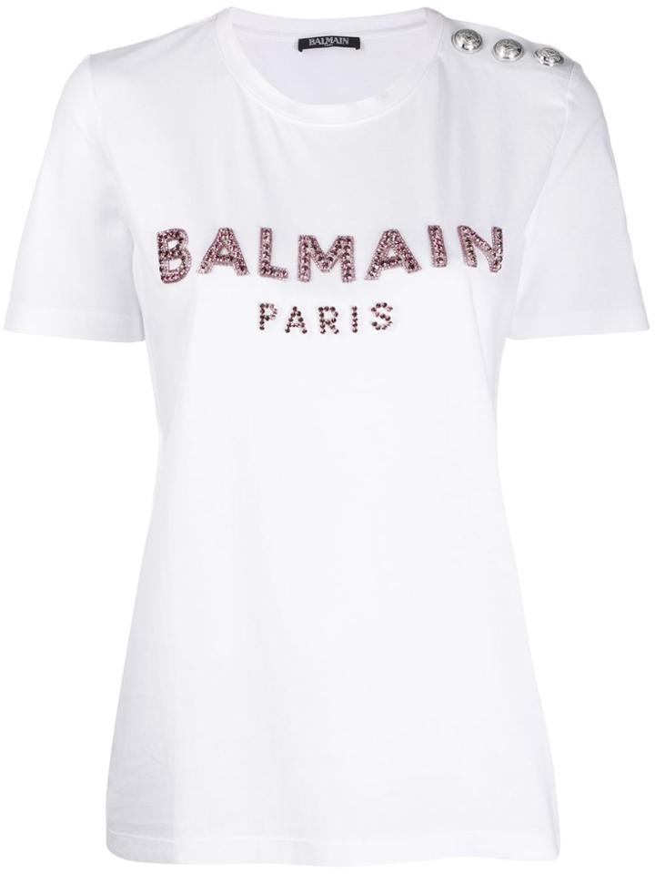 Balmain Beaded Logo T-shirt - White