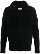 Stone Island Ribbed Zip-up Cardigan - Black