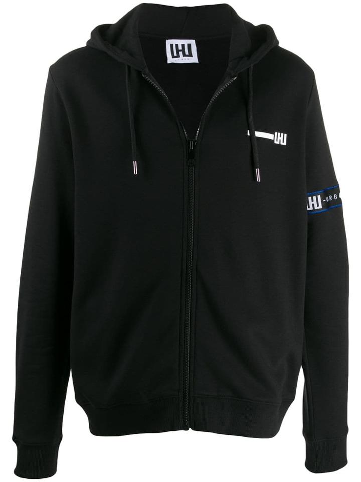 Les Hommes Urban Logo Appliqué Zip Hoodie - Black