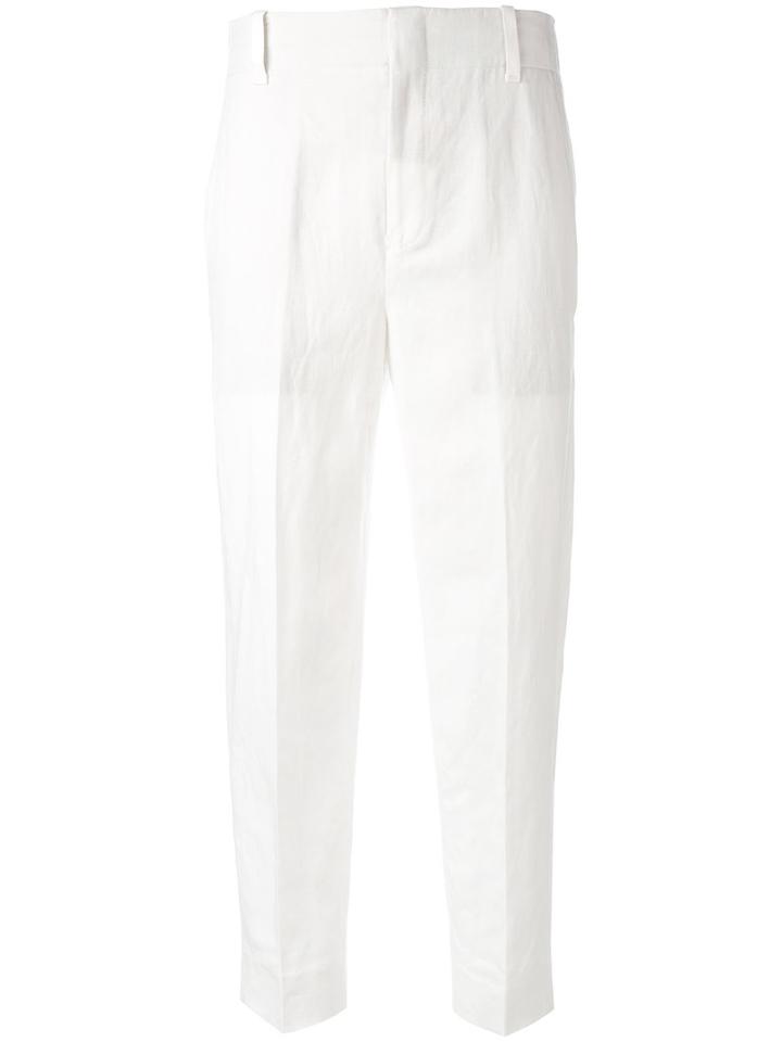 Vince - Tapered Cropped Trousers - Women - Cotton/linen/flax/lyocell - 4, White, Cotton/linen/flax/lyocell