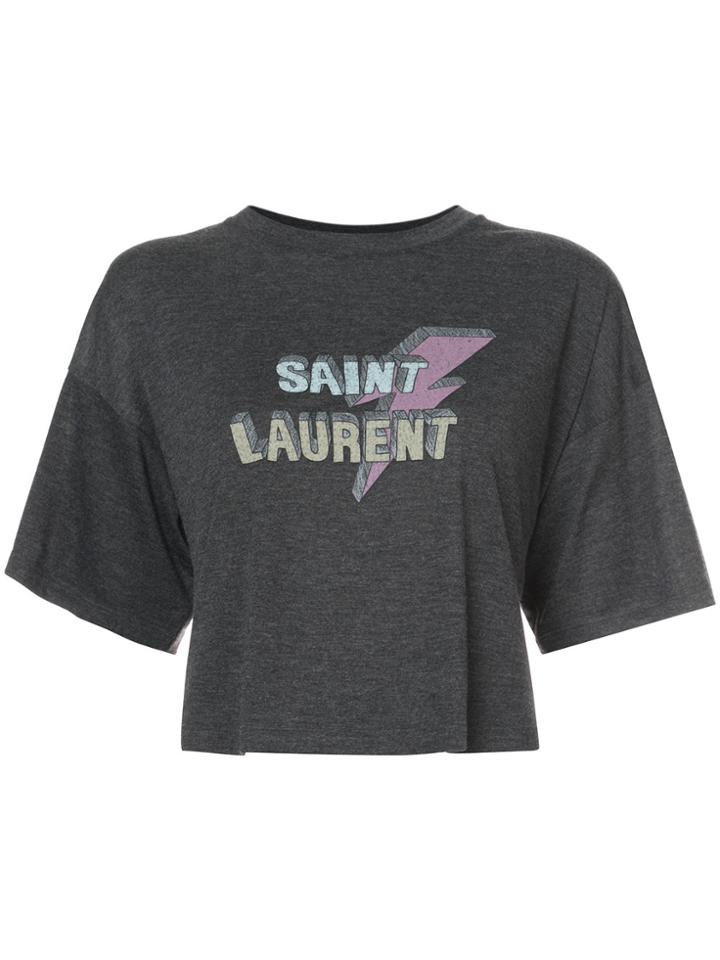 Saint Laurent Cropped Lightening Bolt T-shirt - Grey