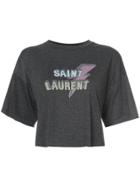 Saint Laurent Cropped Lightening Bolt T-shirt - Grey