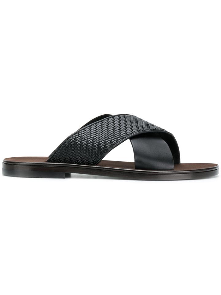 Ermenegildo Zegna Woven Cross Strap Slides - Black