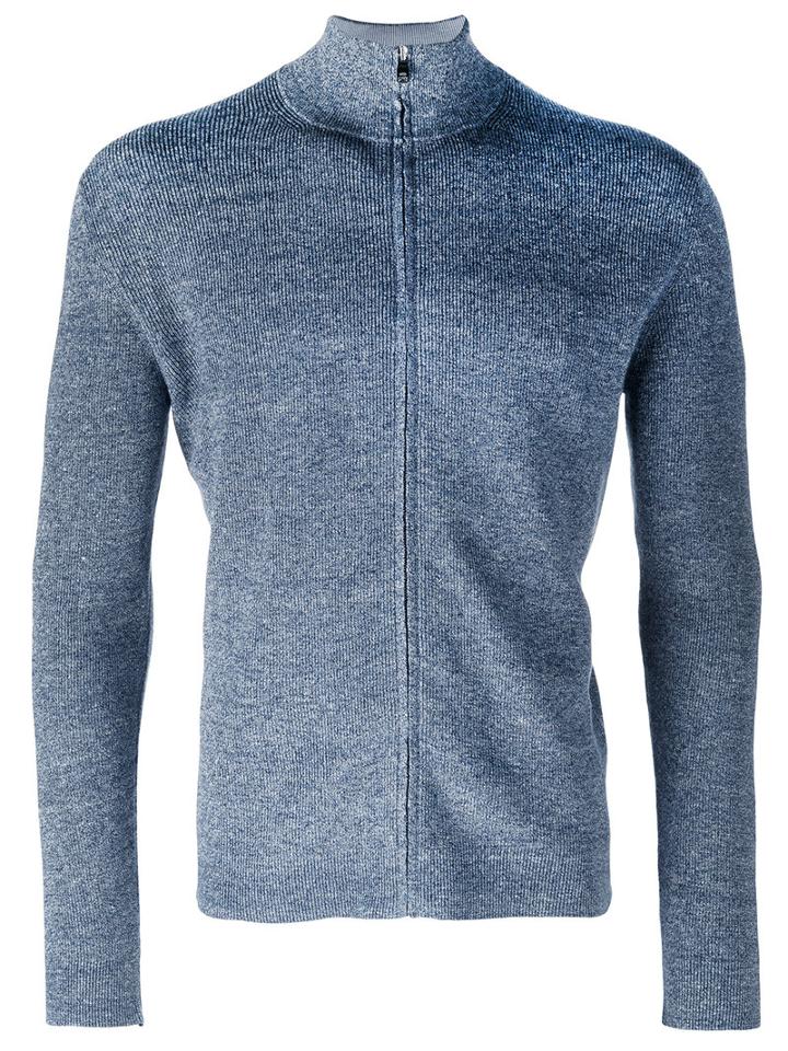 Corneliani Zip-up Knitted Sweater, Men's, Size: 48, Blue, Cotton/linen/flax