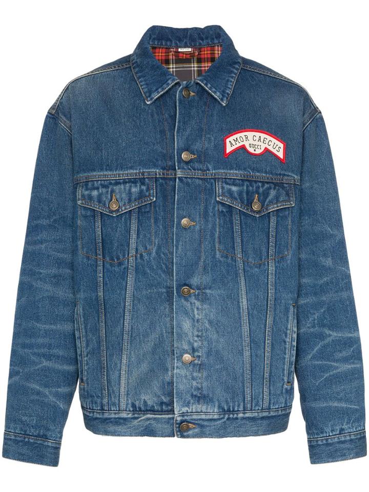 Gucci Patch Detail Oversized Denim Jacket - Blue