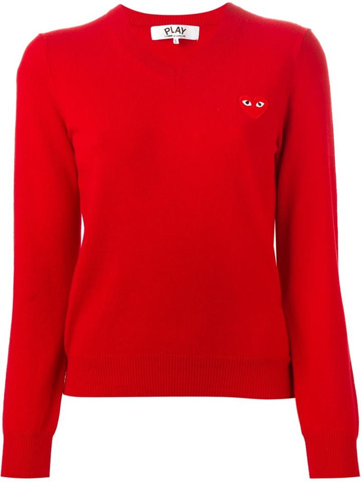 Comme Des Garçons Play - Embroidered Heart Sweater - Women - Wool - L, Red, Wool