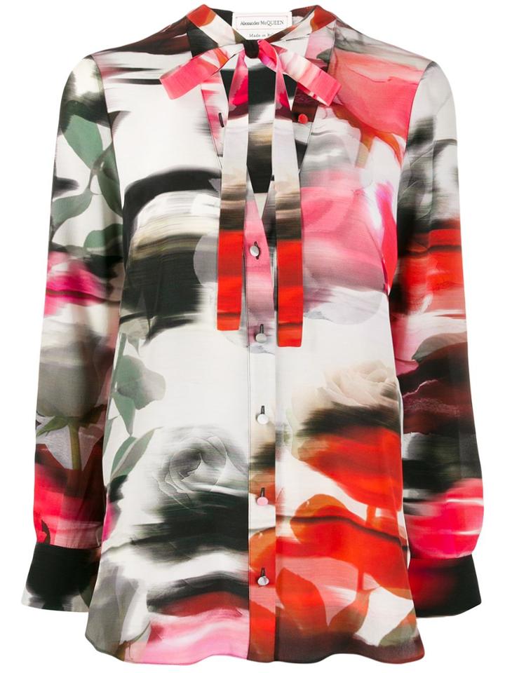 Alexander Mcqueen Rose Print Silk Blouse - Red