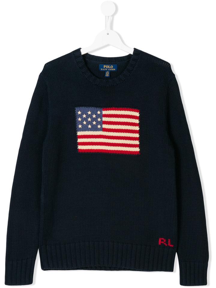 Ralph Lauren Kids Usa Flag Intarsia Jumper - Blue