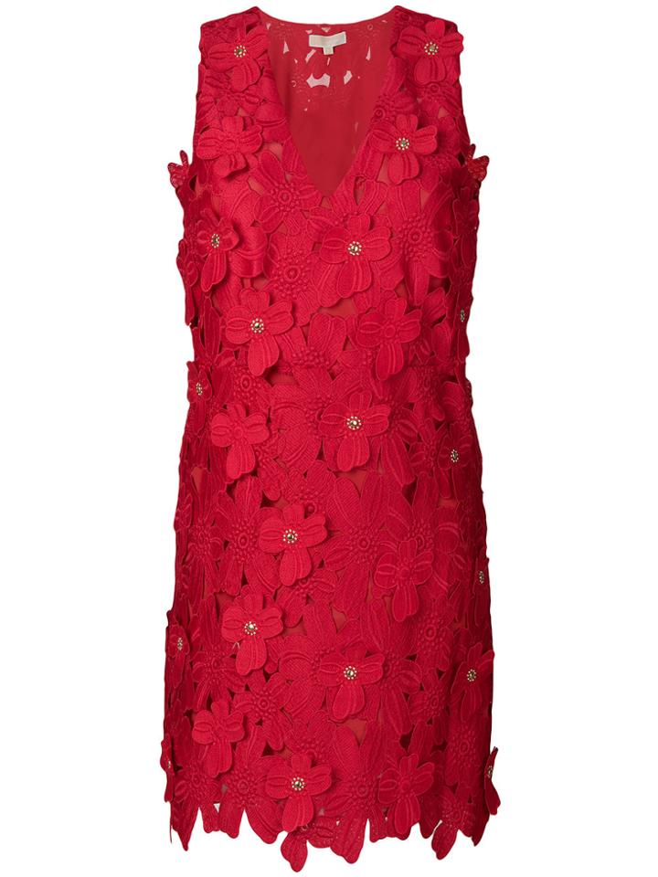 Michael Michael Kors Floral Appliqué Mini Dress - Red