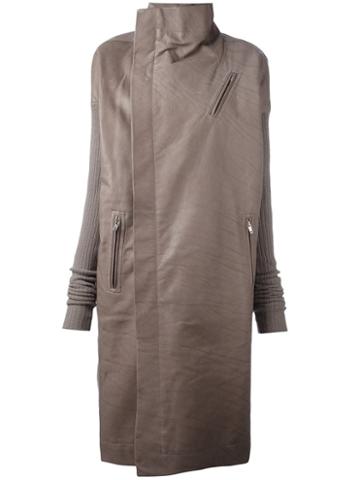 Rick Owens Asymmetric Zip Coat, Women's, Size: 38, Grey, Cotton/calf Leather/polyester/virgin Wool