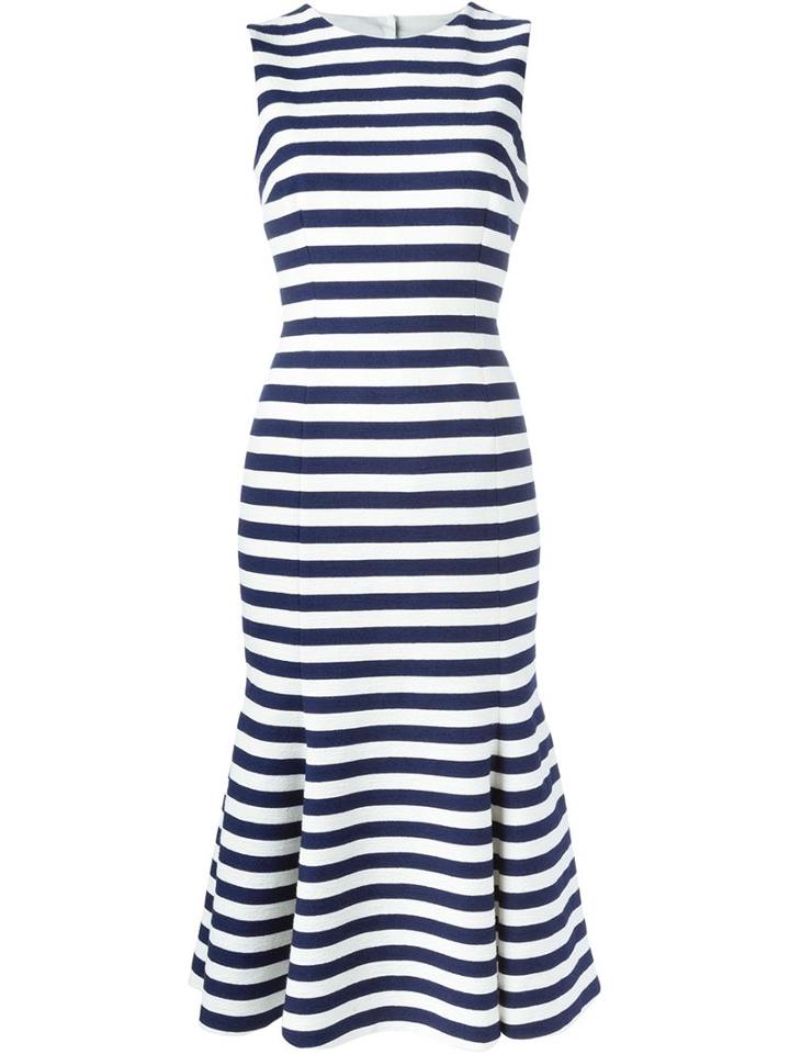 Dolce & Gabbana Striped Dress, Women's, Size: 44, White, Cotton/spandex/elastane/silk