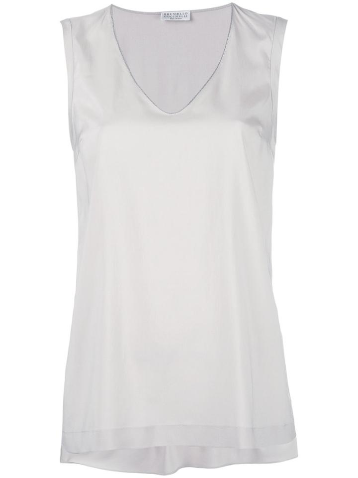 Brunello Cucinelli Flared Vest Top, Women's, Size: Small, Grey, Silk/spandex/elastane