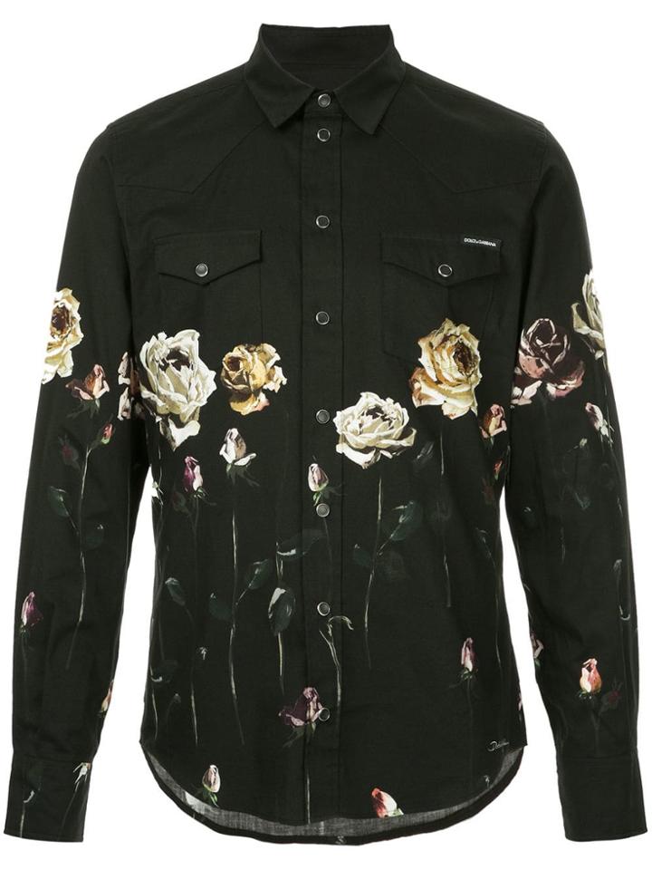 Dolce & Gabbana Floral Print Long-sleeve Shirt - Black