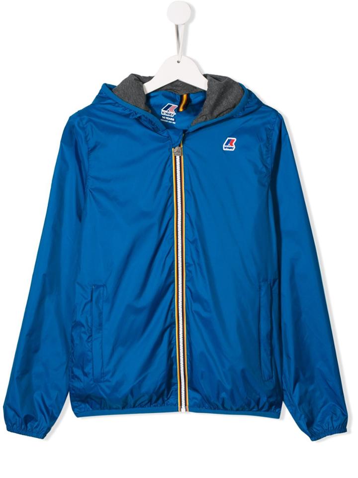 K Way Kids Teen Hooded Rain Jacket - Blue