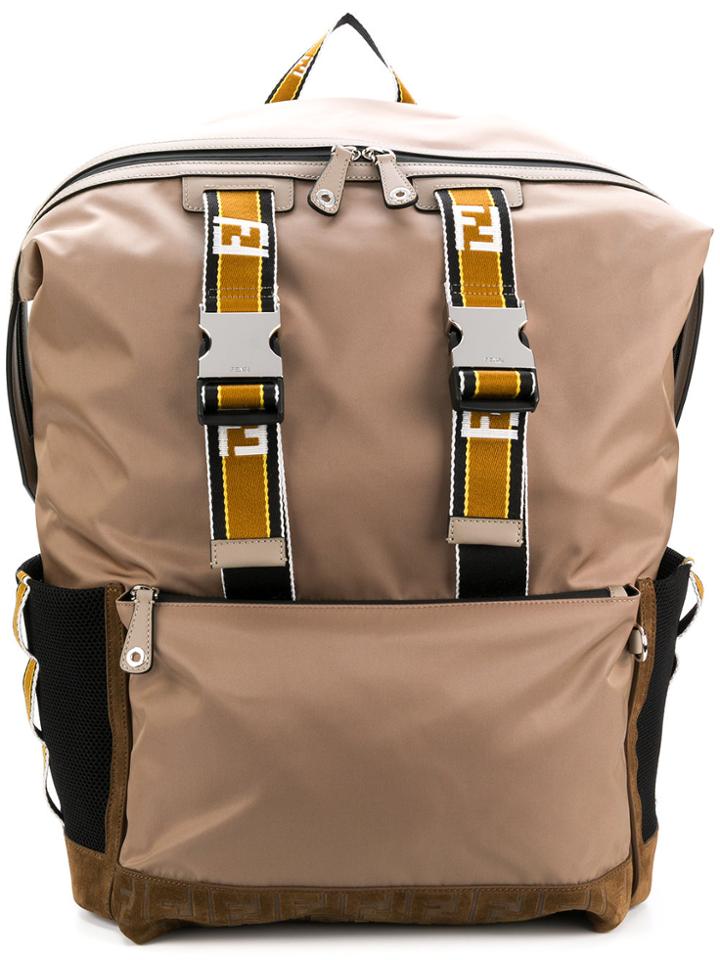 Fendi Logo Zipped Backpack - Brown