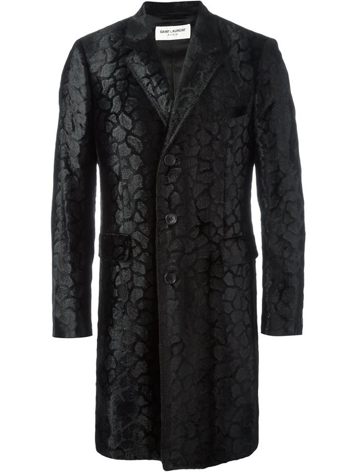 Saint Laurent Textured Chesterfield Coat, Men's, Size: 48, Black, Viscose/cotton