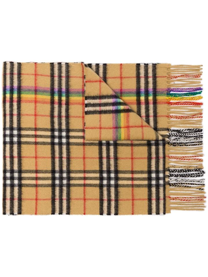 Burberry Rainbow Stripe Check Print Scarf - Neutrals