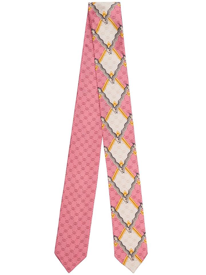 Gucci Multicoloured Logo Print Silk Neck Scarf - Pink