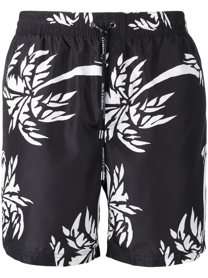 Dolce & Gabbana Palm Print Swim Shorts, Men's, Size: V, Black, Polyester/polyamide