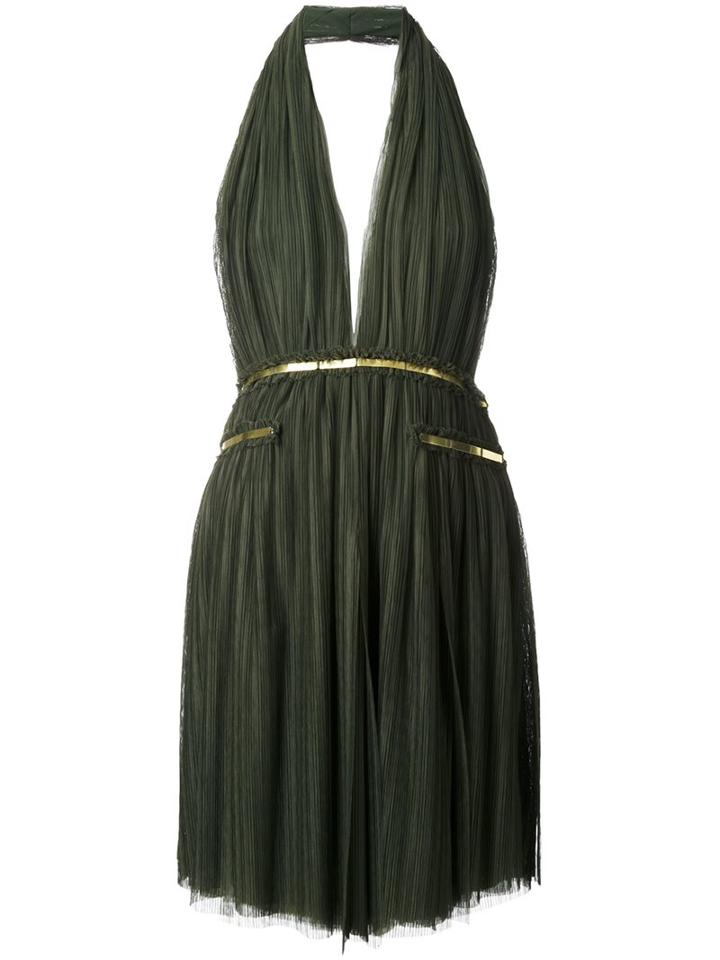 Jay Ahr Gold-tone Detail Halterneck Dress, Women's, Size: 38, Green, Polyester