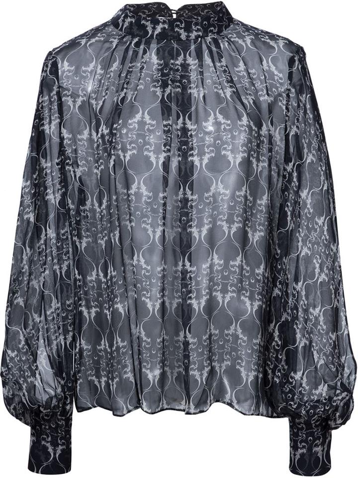 Thomas Wylde Bishop Sleeve Rosebud Blouse, Women's, Size: S, Black, Silk