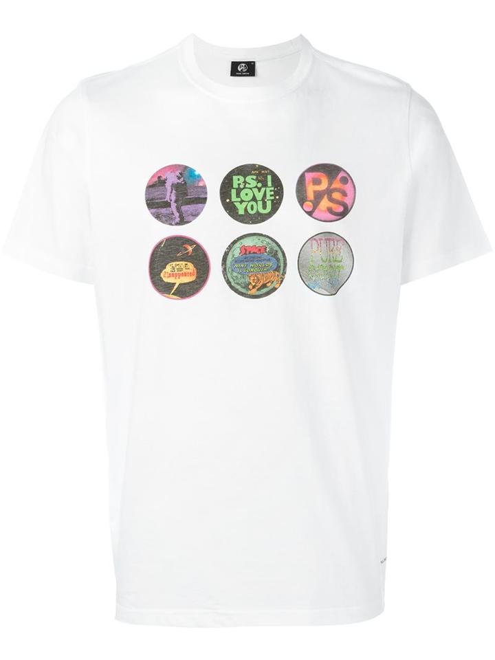 Ps By Paul Smith 'badges' Print T-shirt, Men's, Size: Xxl, White, Organic Cotton