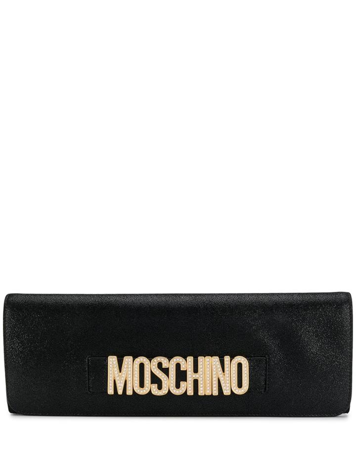 Moschino Crystal Embellished Clutch Bag - Black