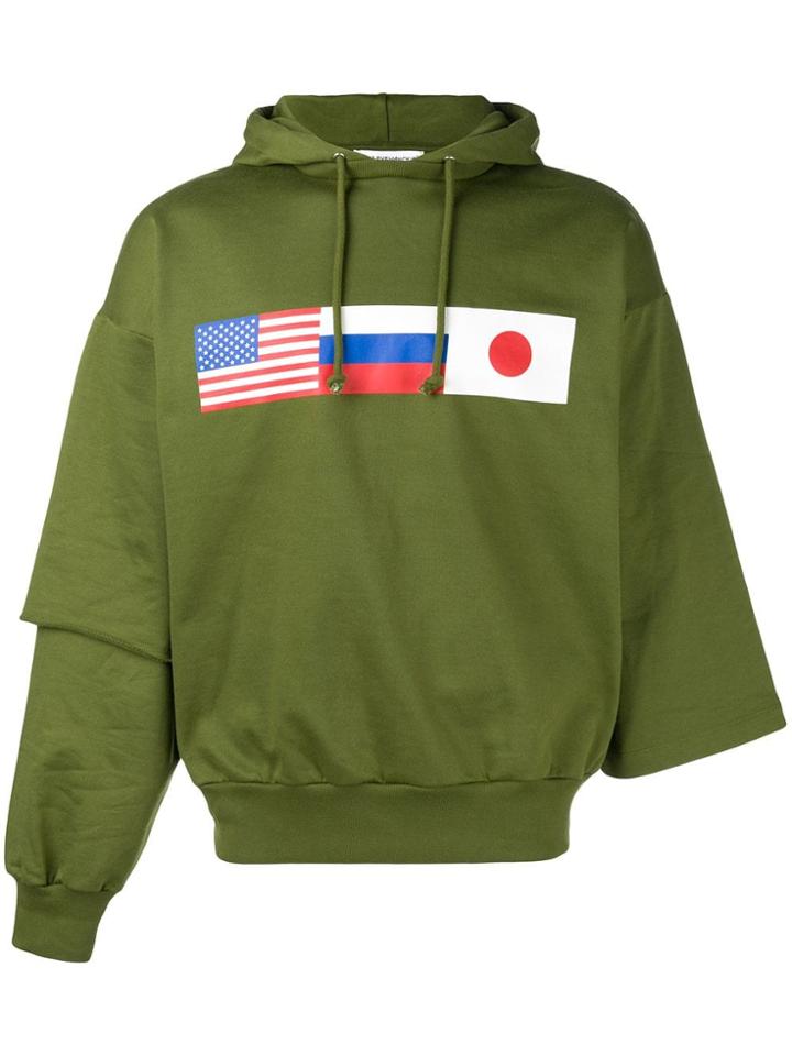 Gosha Rubchinskiy Double Sleeve Flag Print Hoodie - Green