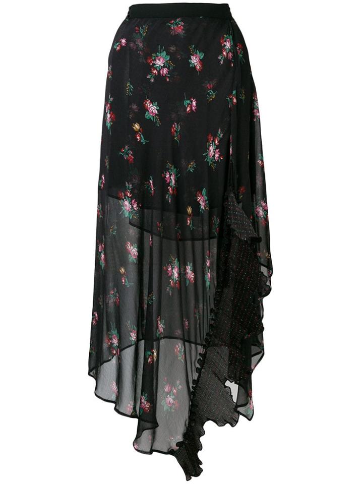 Pinko Floral Print Ruffle Skirt - Black