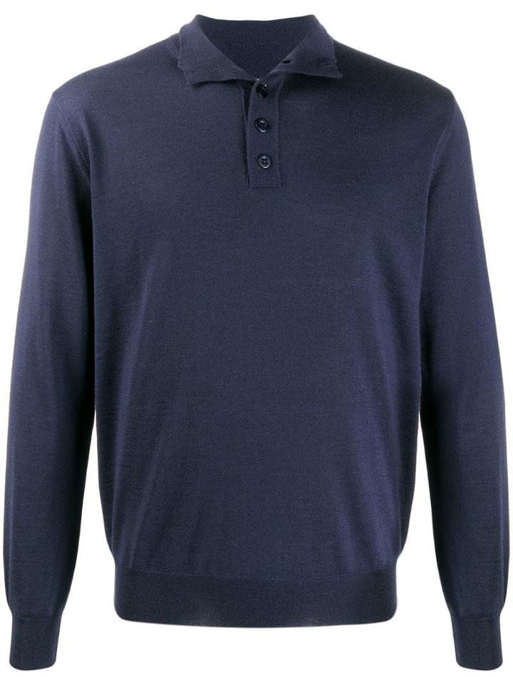 Canali Knit Polo Jumper - Blue