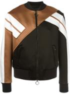 Neil Barrett Striped Sleeves Bomber Jacket, Men's, Size: Small, Black, Polyamide/acetate/viscose/polyester