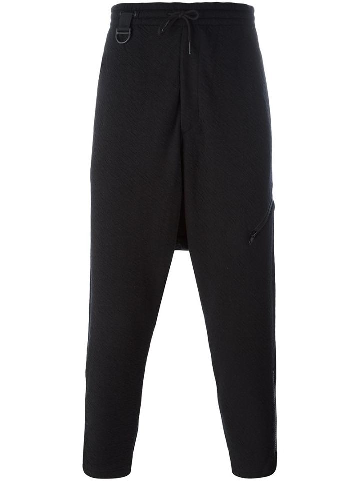 Y-3 Drop-crotch Track Pants, Men's, Size: Medium, Black, Polyester/wool