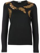 Oscar De La Renta Beaded Leaf Embellished Sweater - Black