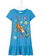 Moschino Kids Monkey Print Dress, Size: 14 Yrs, Blue