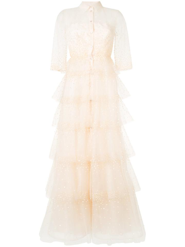 Carolina Herrera - Embroidered Tulle Trench Gown - Women - Silk/nylon - 2, Pink/purple, Silk/nylon