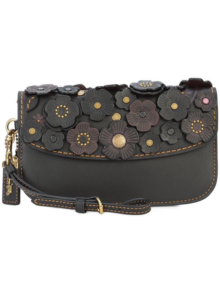 Coach Tea Rose Applique Clutch - Black
