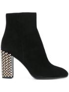 René Caovilla Studded Heel Ankle Boots - Black