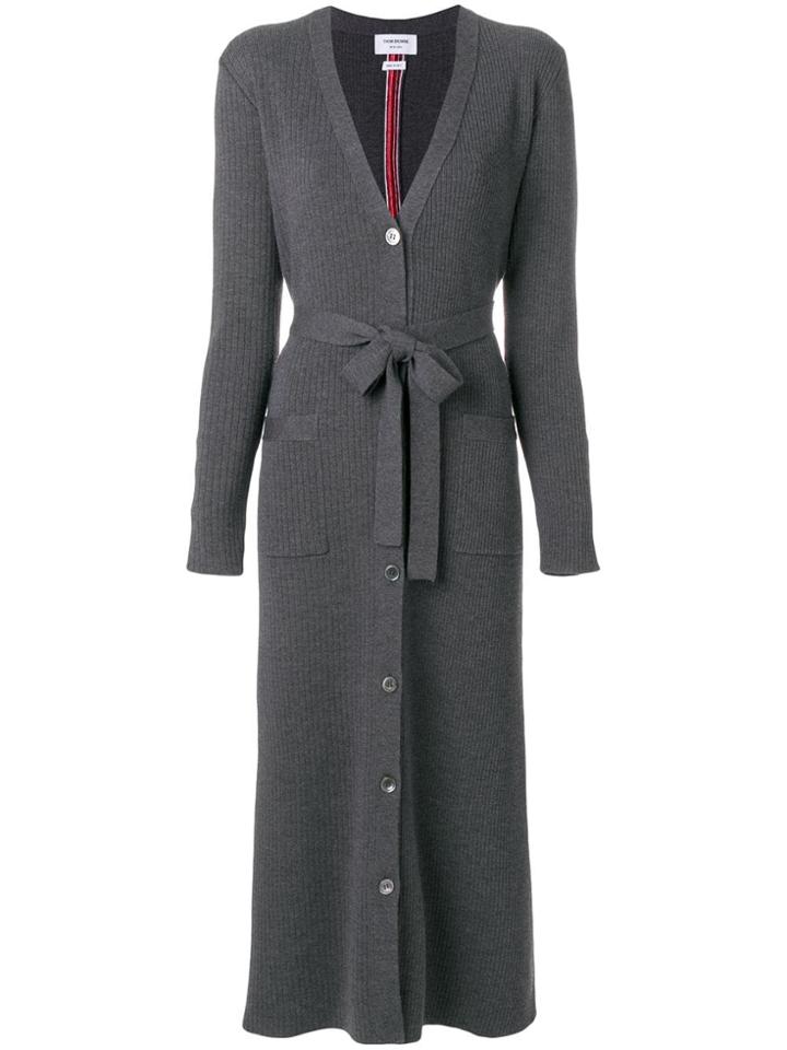 Thom Browne Half-and-half Rib Knit Striped Long Cardigan - Grey