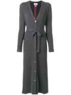 Thom Browne Half-and-half Rib Knit Striped Long Cardigan - Grey