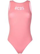 Gcds Logo Print Low Back Swimsuit - Pink