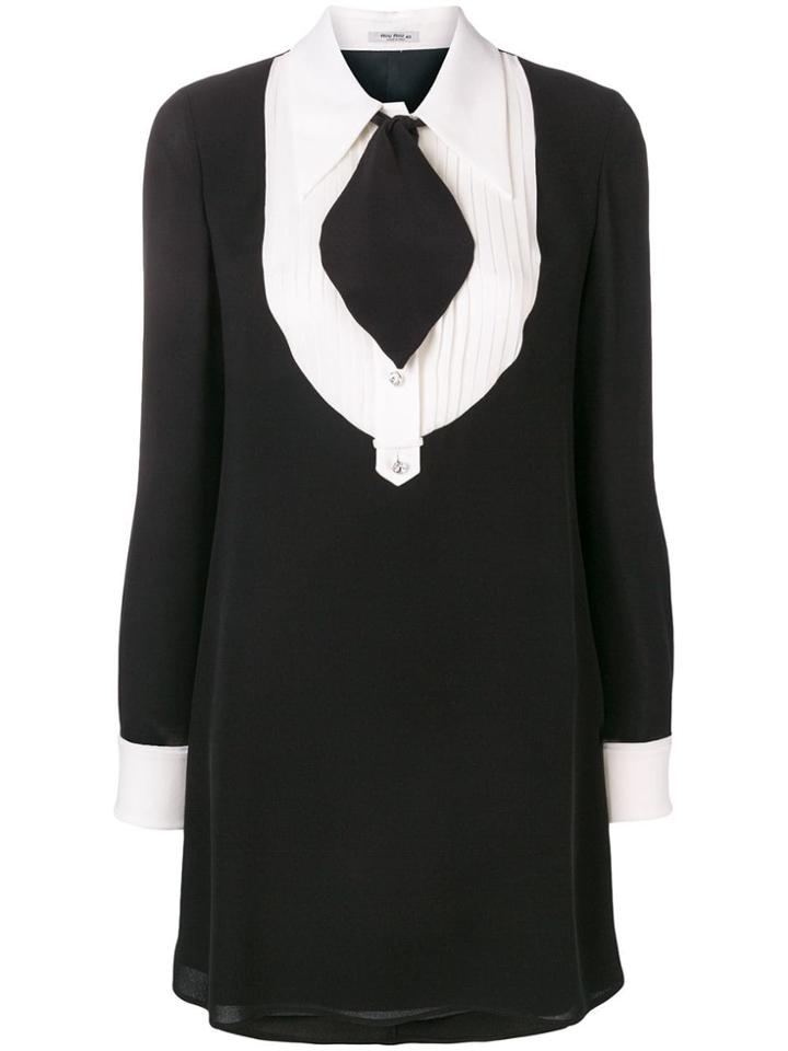 Miu Miu Pleated Bib Dress - Black
