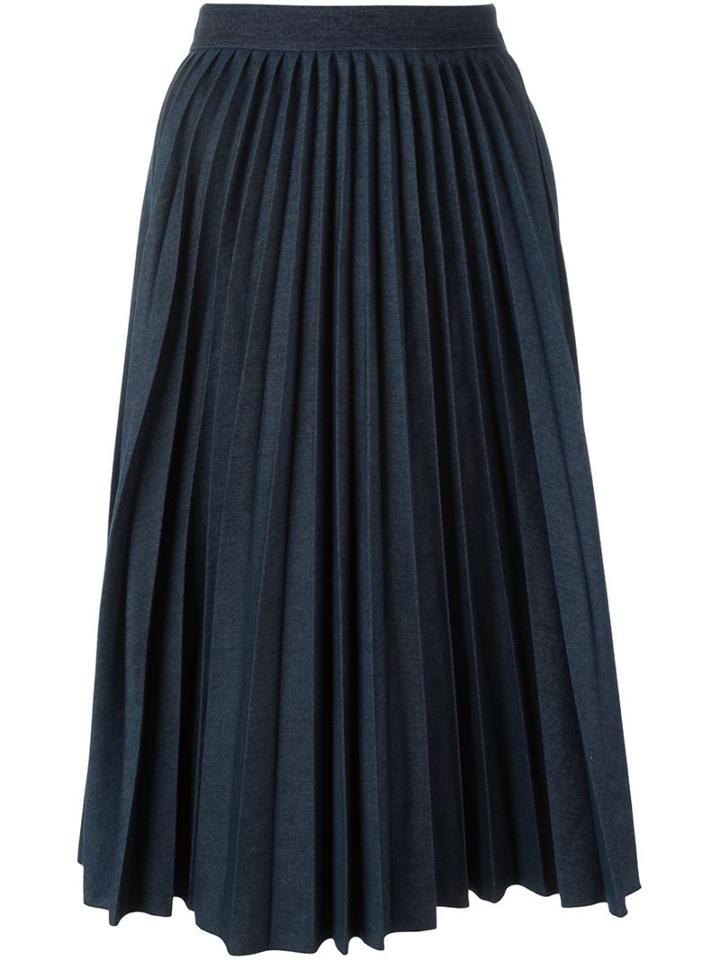 Msgm Pleated A-line Skirt, Women's, Size: 40, Blue, Cotton/polyester/spandex/elastane