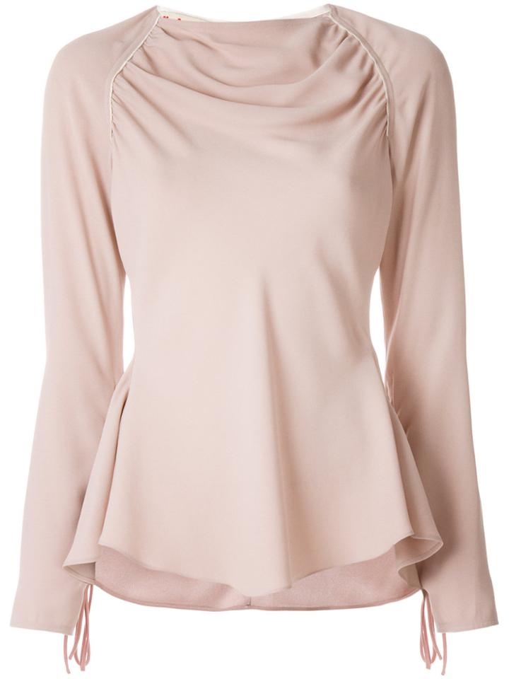 Marni Flared Ruched Blouse - Pink & Purple