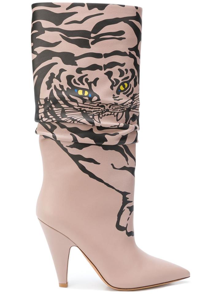 Valentino Tiger Print Boots - Nude & Neutrals