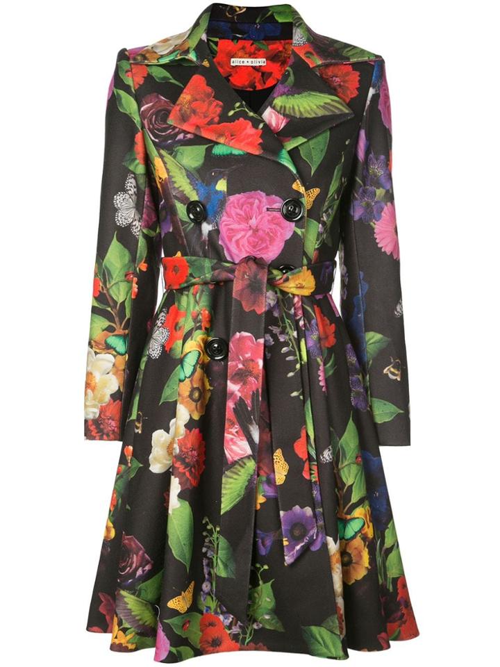 Alice+olivia Leila Floral Print Coat - Black