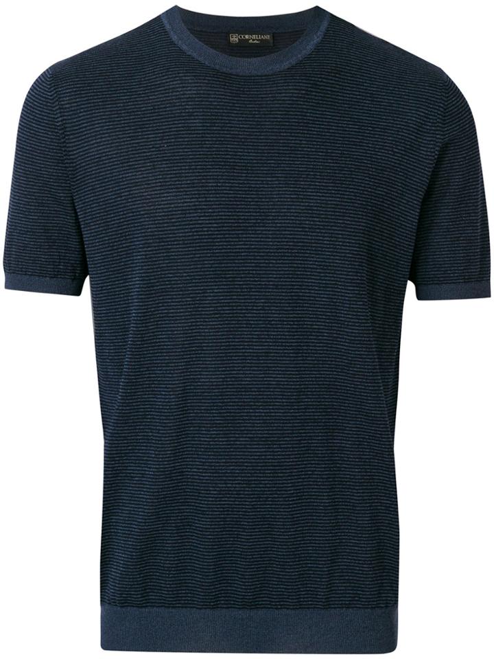 Corneliani Striped Short Sleeve Sweater - Blue